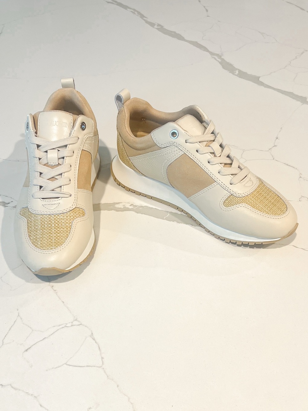 J. McLaughlin Emerson Rattan Leather Suede Tan and Beige Sneakers Womens Sz 7 M
